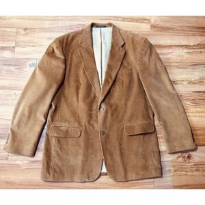 Mens Lands End Tan Corduroy Blazer Jacket Button Up Sport Coat Size Large